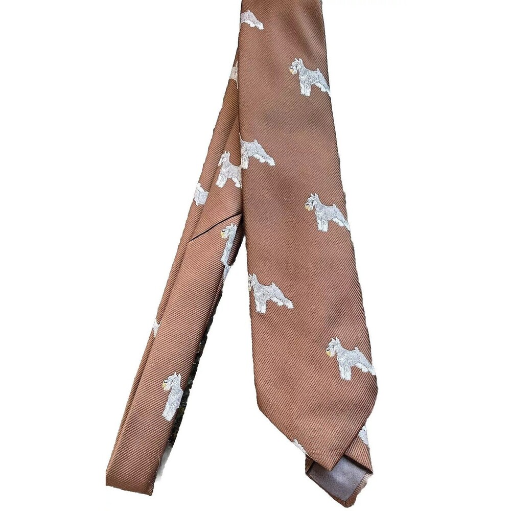Men's Necktie Scottie Dog Lover Novelty Brown Eclectic Grandpa Pet Embroidered